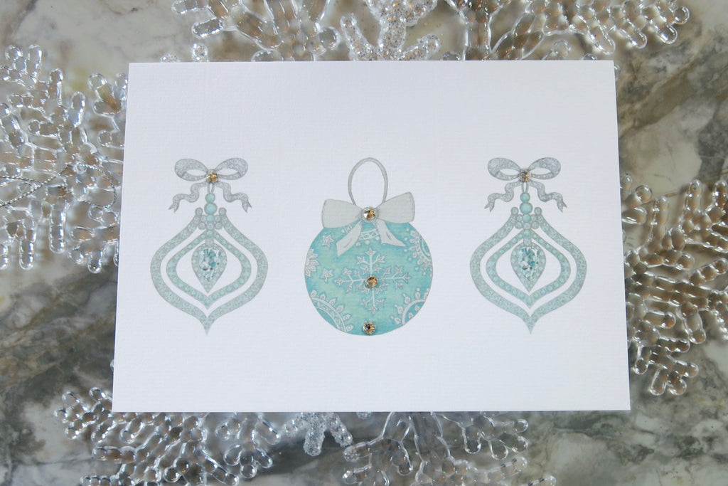 Christmas Diamonds Aquamarine baubles card