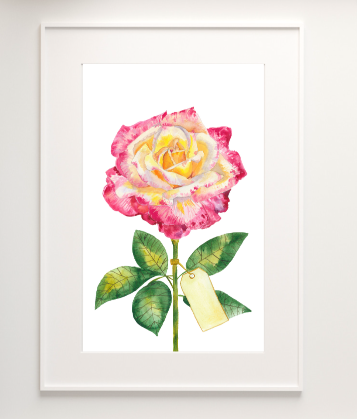 Personalised Hot pink tea rose original painting